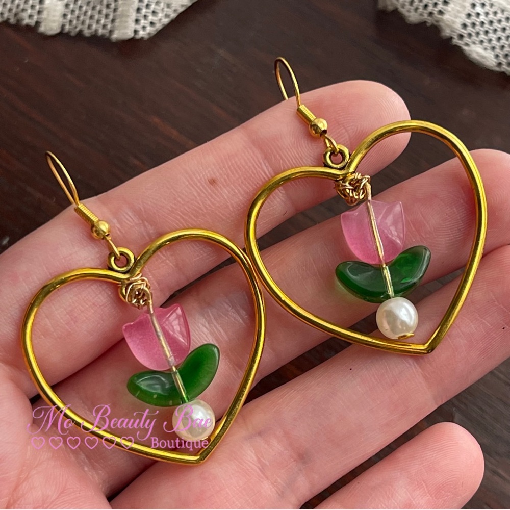 Gold Floral Heart Framed Earrings